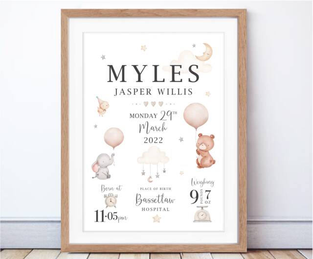 Personalized Baby Birth Details Print - Zoo Animal Nursery Decor - image 1