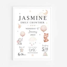 Personalized Baby Birth Details Print - Zoo Animal Nursery Decor - thumbnail 2