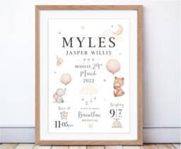 Personalized Baby Birth Details Print - Zoo Animal Nursery Decor - thumbnail 1