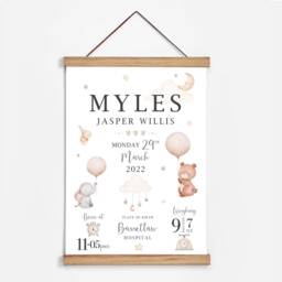 Personalized Baby Birth Details Print - Zoo Animal Nursery Decor - thumbnail 3