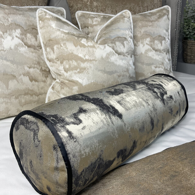 "Black - Metallic Gold Luxury Bolster Cushion Piped 16"" X 6" - image 1