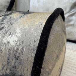 "Black - Metallic Gold Luxury Bolster Cushion Piped Pillow 16""x6" - thumbnail 2