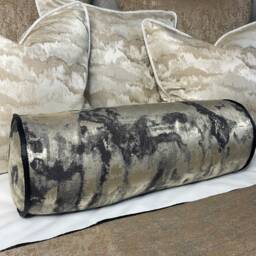 "Black - Metallic Gold Luxury Bolster Cushion Piped 16"" X 6" - thumbnail 4