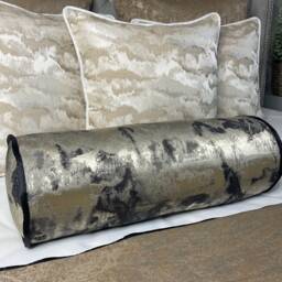 "Black - Metallic Gold Luxury Bolster Cushion Piped 16"" X 6" - thumbnail 2