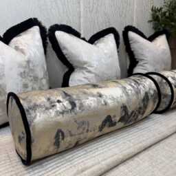 "Black - Metallic Gold Luxury Bolster Cushion Piped Pillow 16""x6"