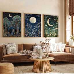 William Morris Set Of 3 Posters, Gold Decor, Print, Moon Poster, Night Sky Art, Botanical Floral Bedroom Art - thumbnail 3
