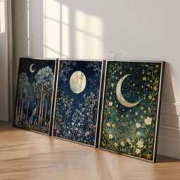 William Morris Set Of 3 Posters, Gold Decor, Print, Moon Poster, Night Sky Art, Botanical Floral Bedroom Art - thumbnail 2