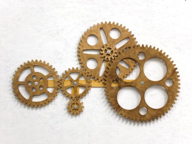 Mechanical Wall Art. Kinetic Art Decor. Rotating Wooden Gears Decor Sculpture. Steampunk - image 1