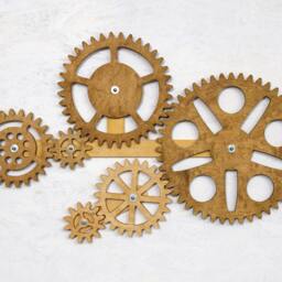 Mechanical Wall Art. Kinetic Art Decor. Rotating Wooden Gears Decor Sculpture. Steampunk - thumbnail 3