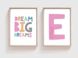 Set Of 2 Girls Bedroom Prints, Wall Art, Pink Initial Print, Nursery Bedroom, Print - thumbnail 1