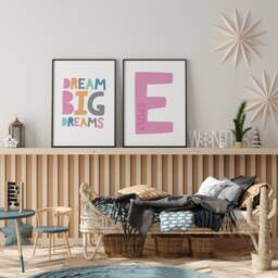 Set Of 2 Girls Bedroom Prints, Wall Art, Pink Initial Print, Nursery Bedroom, Print - thumbnail 2