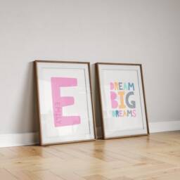 Set Of 2 Girls Bedroom Prints, Wall Art, Pink Initial Print, Nursery Bedroom, Print - thumbnail 3