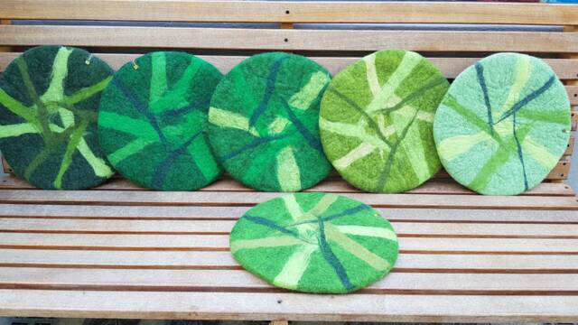 Handfelted Seat Cushion Abstract, Green - image 1