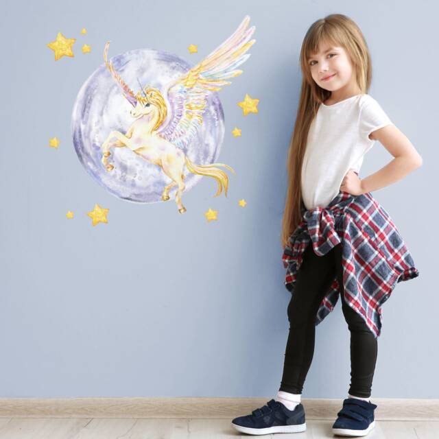 Mythical Unicorn, Moon & Stars Wall Sticker, Unicorn Decal, Room Decor, Unicorn Sticker - image 1