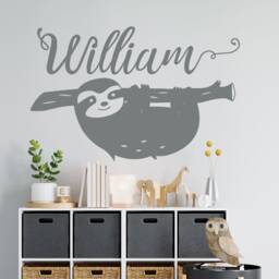 Personalized Sloth On Brunch Wall Decal Custom Name Kids Room Decor With Woodland Animal - thumbnail 1
