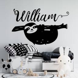 Personalized Sloth On Brunch Wall Decal Custom Name Kids Room Decor With Woodland Animal - thumbnail 2