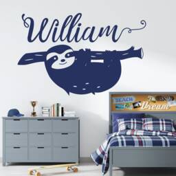 Personalized Sloth On Brunch Wall Decal Custom Name Kids Room Decor With Woodland Animal - thumbnail 3