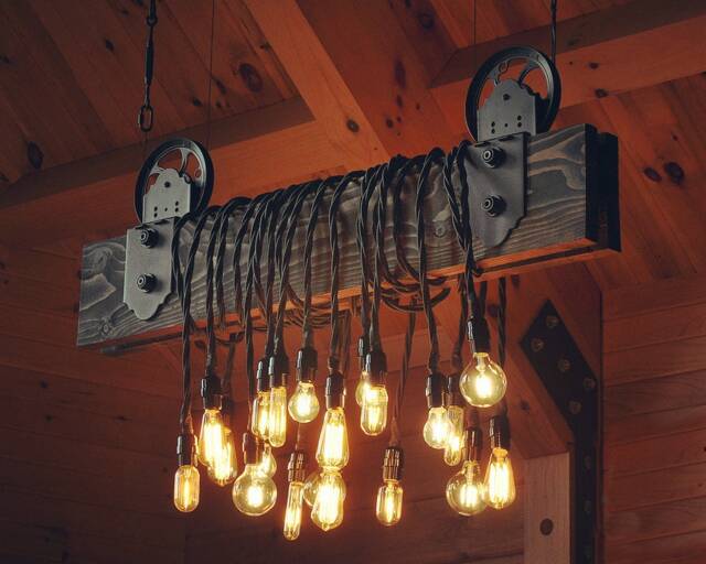 The Farm Beam - Wood Plank Pulley Chandelier - image 1