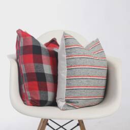 Plaid Pillow Cover With Piping Trim/Red Gray Fall Decor Throw Farmhouse Cushion Cover/Dorm - thumbnail 3