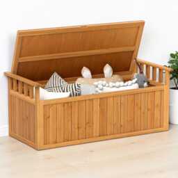 Wooden Storage Bench Large Fir Wood Deck Box, Patio Garden Seating Bench - thumbnail 2