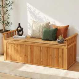 Wooden Storage Bench Large Fir Wood Deck Box, Patio Garden Seating Bench - thumbnail 1