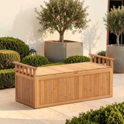 Wooden Storage Bench Large Fir Wood Deck Box, Patio Garden Seating Bench - thumbnail 3