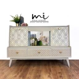 Sold Commissions Available Vintage Drinks Cabinet, Cocktail, Retro, Sideboard, Highboard, Wall Unit, Neutral Taupe, Gold, Art Deco Cupboard - thumbnail 1