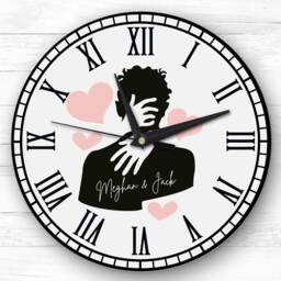 Silhouette Hug Cuddle Anniversary Valentine's Day Gift Grey Personalised Clock - thumbnail 1