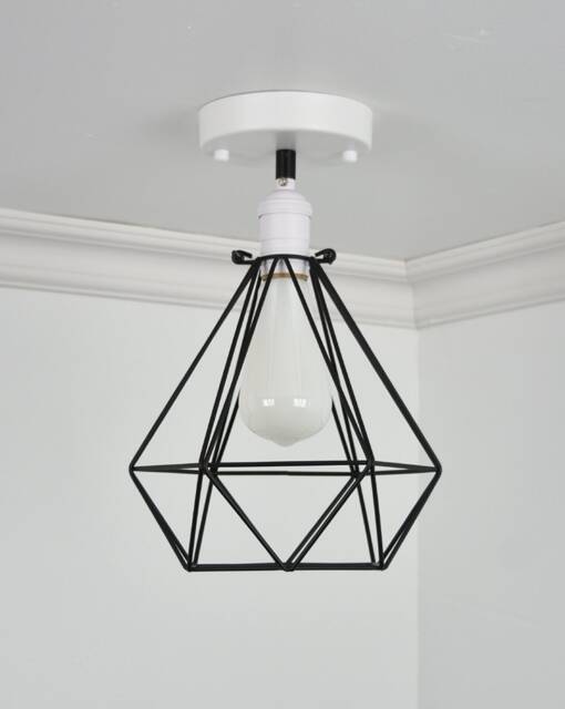 Diamond Cage Flush Mount Modern Ceiling Lighting - Semi Light Minimalist Lamp Hangout Milk White Led Black - image 1