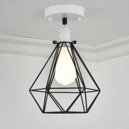 Diamond Cage Flush Mount Modern Ceiling Lighting - Semi Light Minimalist Lamp Hangout Milk White Led Black - thumbnail 3