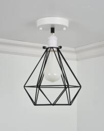 Diamond Cage Flush Mount Modern Ceiling Lighting - Semi Light Minimalist Lamp Hangout Milk White Led Black - thumbnail 1