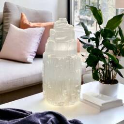 Selenite Mountain Lamp Hand Carved Crystal Night Light With Led - thumbnail 3
