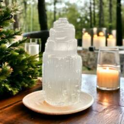 Selenite Mountain Lamp Hand Carved Crystal Night Light With Led - thumbnail 2