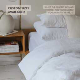 White Flat Linen Bed Sheet in King, Queen, Single, Twin & Other Custom Sizes, Stone Washed Soft Natural Organic Cover - thumbnail 3