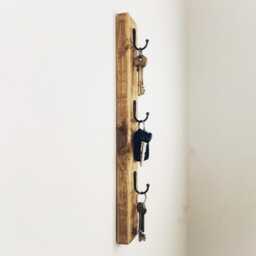 Wooden Vertical Key Holder, Rustic Slim Rack, Hallway Wall Mounted Narrow Hanger, Office Hook Storage & Organiser - thumbnail 2