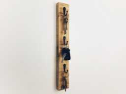 Wooden Vertical Key Holder, Rustic Slim Rack, Hallway Wall Mounted Narrow Hanger, Office Hook Storage & Organiser - thumbnail 1