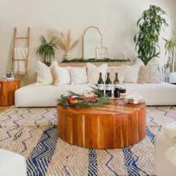 Beige Moroccan Rug With Blue Zigzag Pattern, Handmade Berber Shag Rug, Tribal Style Carpet, Large Living Room - thumbnail 3