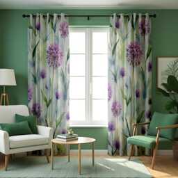 Purple Floral Curtains, Botanical Flower Print Drapes, Custom Made Window Panels For Living Room Or Bedroom