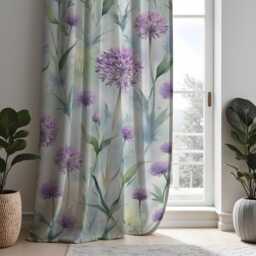 Purple Floral Curtains, Botanical Flower Print Drapes, Custom Made Window Panels For Living Room Or Bedroom - thumbnail 3