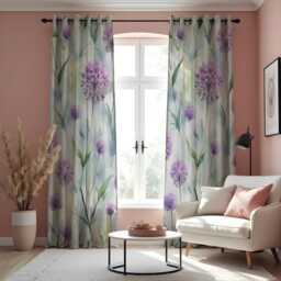 Purple Floral Curtains, Botanical Flower Print Drapes, Custom Made Window Panels For Living Room Or Bedroom - thumbnail 2
