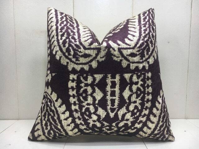 Handwoven Silk Ikat Pillow Cover, Decorative Cushion - 16x16 - image 1