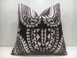 Handwoven Silk Ikat Pillow Cover, Decorative Cushion - 16x16 - thumbnail 1