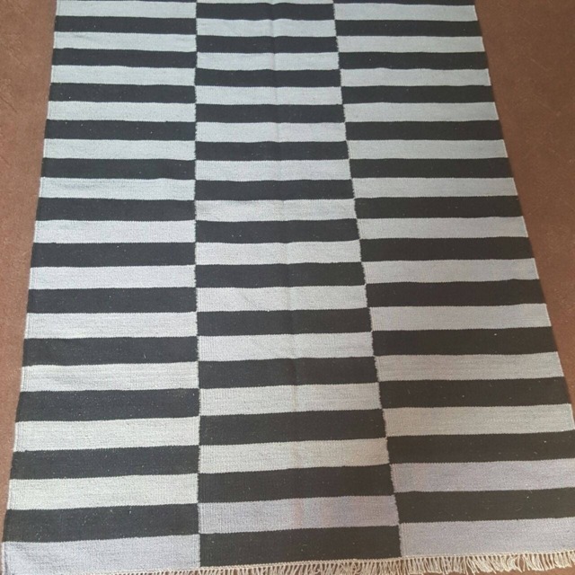 Grey & Black Rug, Striped Kilim Area Grey Carpet, Dhurrie Made To Order Custom Size Rug - image 1