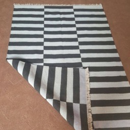 Grey & Black Rug, Striped Kilim Area Grey Carpet, Dhurrie Made To Order Custom Size Rug - thumbnail 2