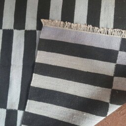 Grey & Black Rug, Striped Kilim Area Grey Carpet, Dhurrie Made To Order Custom Size Rug - thumbnail 3