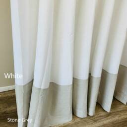 Natural Linen Color Block Shower Curtain - Mildew-Free, Custom Extra Long, Bathroom Decor, 40+ Fabric, Solid, Striped - thumbnail 3