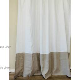 Natural Linen Color Block Shower Curtain - Mildew-Free, Custom Extra Long, Bathroom Decor, 40+ Fabric, Solid, Striped - thumbnail 2