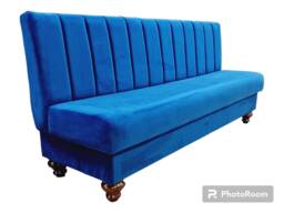 Blue Velvet Modular Fluted Banquette Fitted Bench Booth Seating - Cafe, Kitchen, Bar Kitchen Seating Conservatory Furniture , Home Bar