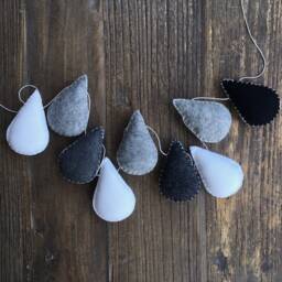 Monochrome Wool Felt Raindrop Garland, Scandi Baby Nursery Decor - thumbnail 2