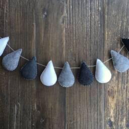 Monochrome Wool Felt Raindrop Garland, Scandi Baby Nursery Decor - thumbnail 3